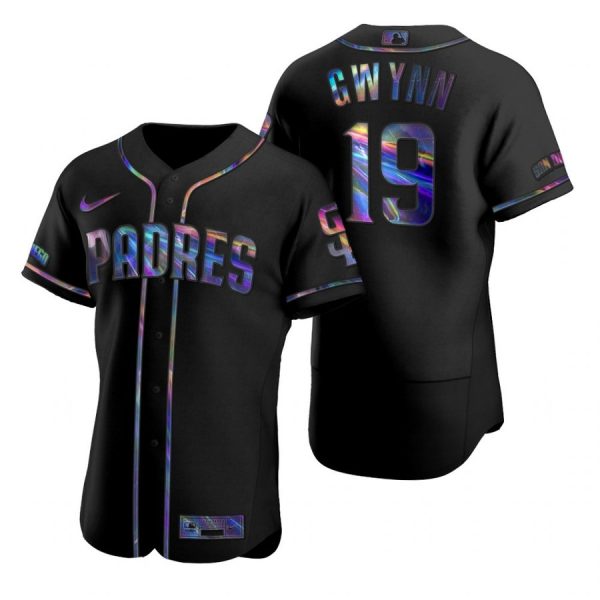 Personalized Men’s #19 Tony Gwynn San Diego Padres Flex Base Jersey Black Holographic