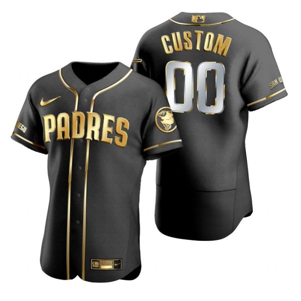 Personalized Men’s San Diego Padres Flex Base Jersey Black Golden