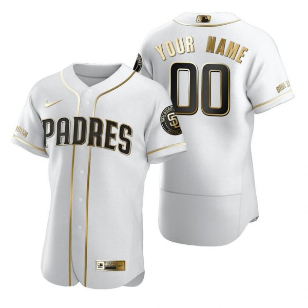 Personalized Men’s San Diego Padres Flex Base Jersey White Golden