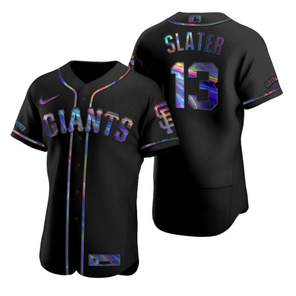 Personalized Men’s #13 Austin Slater San Francisco Giants Flex Base Jersey Black Holographic
