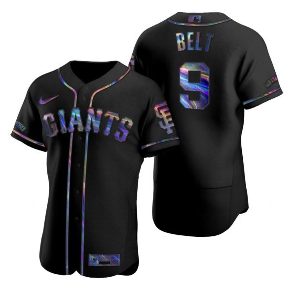 Personalized Men’s #9 Brandon Belt San Francisco Giants Flex Base Jersey Black Holographic