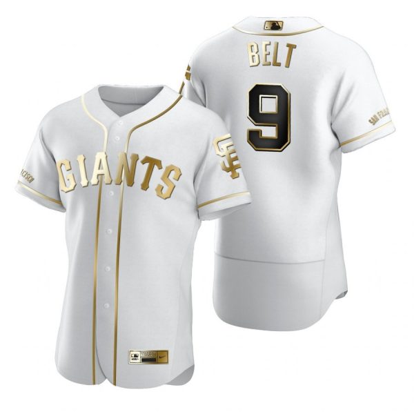 Personalized Men’s #9 Brandon Belt San Francisco Giants Flex Base Jersey White Golden