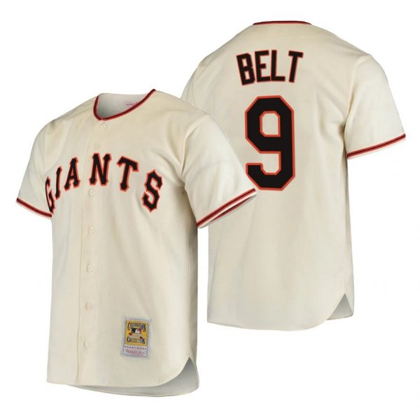 Personalized Men’s #9 Brandon Belt San Francisco Giants Throwback Jersey Black,Cream