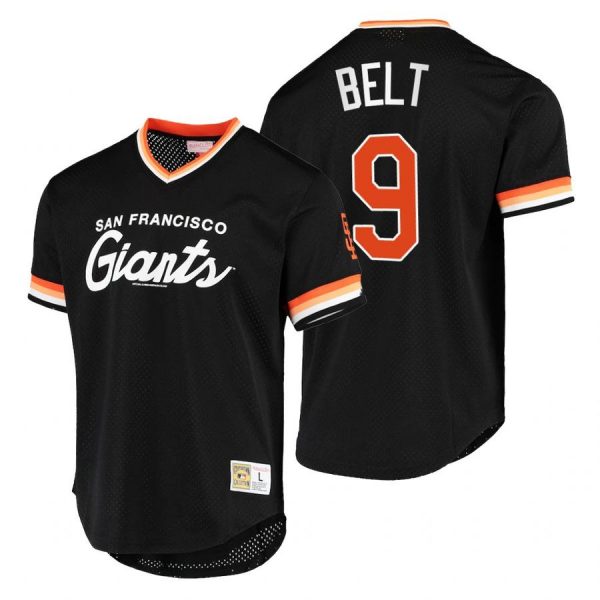 Personalized Men’s #9 Brandon Belt San Francisco Giants Throwback Jersey Black Throwback