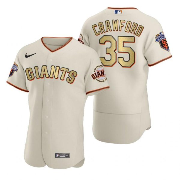 Personalized Men’s #35 Brandon Crawford San Francisco Giants Flex Base Jersey Cream Gold WS