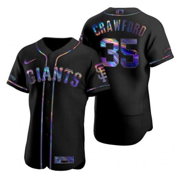 Personalized Men’s #35 Brandon Crawford San Francisco Giants Flex Base Jersey Black Holographic