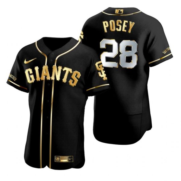 Personalized Men’s #28 Buster Posey San Francisco Giants Flex Base Jersey Black Golden