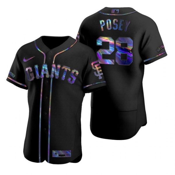 Personalized Men’s #28 Buster Posey San Francisco Giants Flex Base Jersey Black Holographic