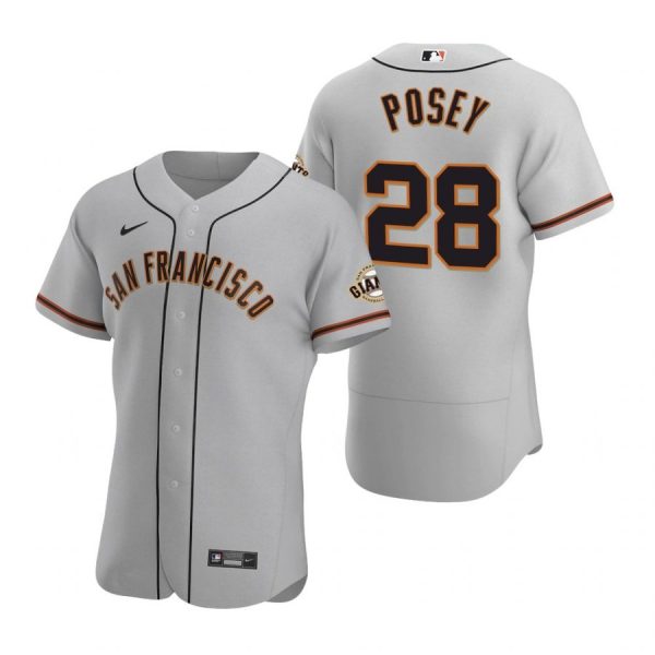 Personalized Men’s #28 Buster Posey San Francisco Giants Flex Base Jersey Gray