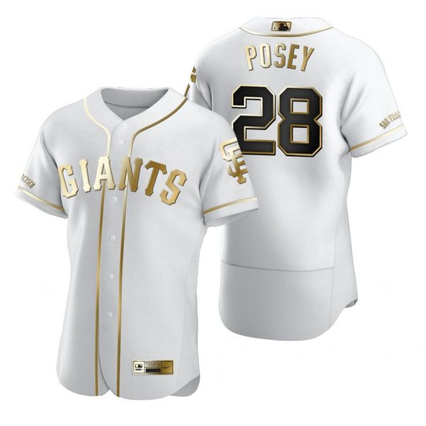 Personalized Men’s #28 Buster Posey San Francisco Giants Flex Base Jersey White Golden