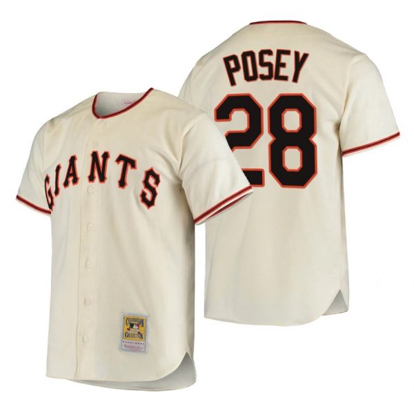 Personalized Men’s #28 Buster Posey San Francisco Giants Throwback Jersey Black,Cream
