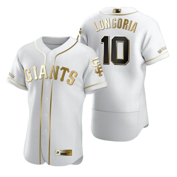 Personalized Men’s #10 Evan Longoria San Francisco Giants Flex Base Jersey White Golden