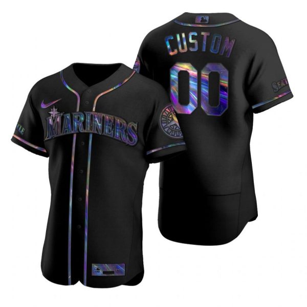 Personalized Men’s Seattle Mariners Flex Base Jersey Aqua Black Holographic
