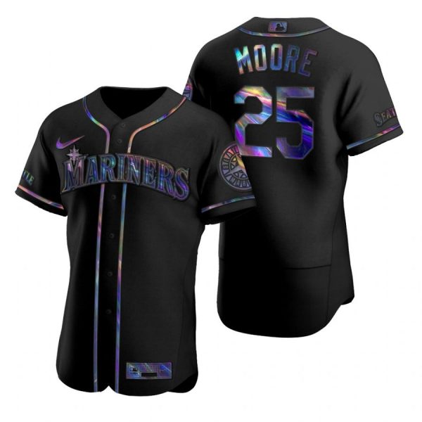 Personalized Men’s Dylan Moore Seattle Mariners Flex Base Jersey Royal Black Holographic