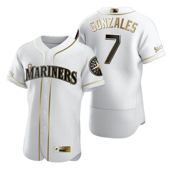 Personalized Men’s Marco Gonzales Seattle Mariners Flex Base Jersey White Golden Edition White Golden