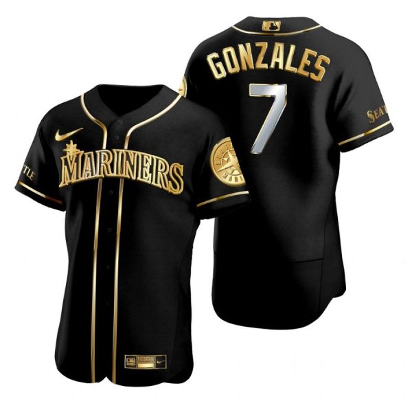 Personalized Men’s Marco Gonzales Seattle Mariners Flex Base Jersey White Golden Edition Black Golden