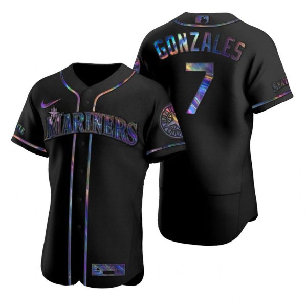 Personalized Men’s Marco Gonzales Seattle Mariners Flex Base Jersey White Golden Edition Black Holographic