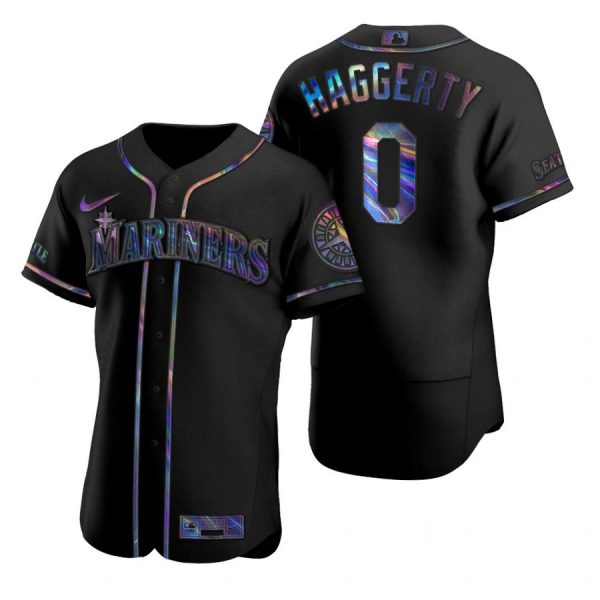 Personalized Men’s Sam Haggerty Seattle Mariners Flex Base Jersey White Black Holographic