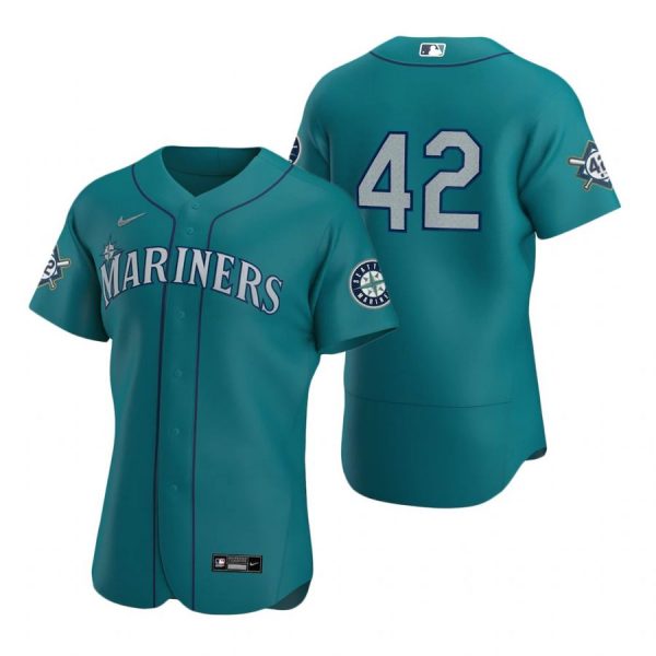 Personalized Men’s Jackie Robinson Seattle Mariners Flex Base Jersey Aqua Aqua