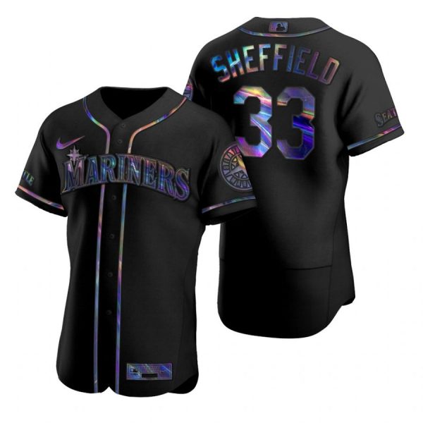 Personalized Men’s Justus Sheffield Seattle Mariners Flex Base Jersey Aqua Black Holographic