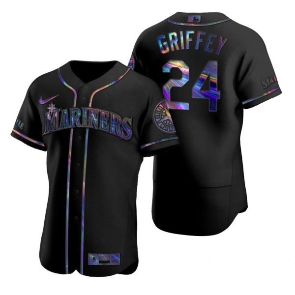 Personalized Men’s Ken Griffey Jr. Seattle Mariners Flex Base Jersey Black Holographic Black Holographic