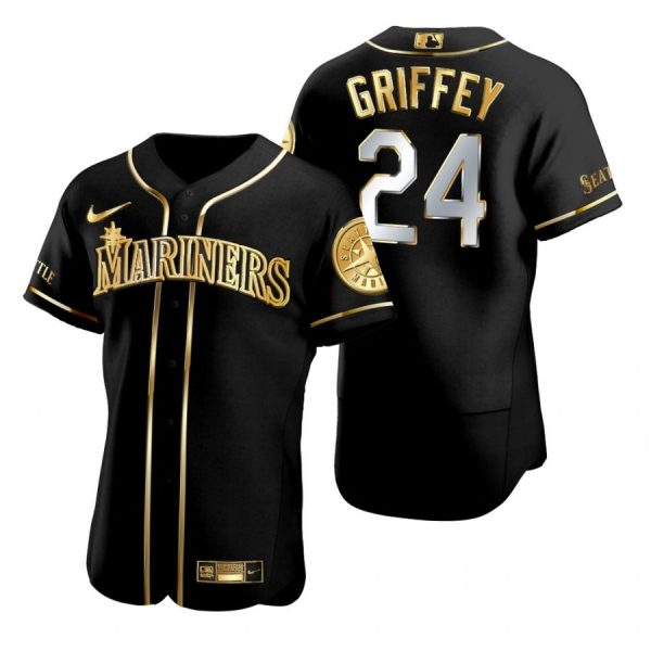 Personalized Men’s Ken Griffey Jr. Seattle Mariners Flex Base Jersey Black Holographic Black Golden