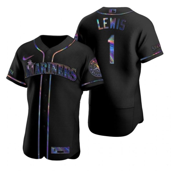 Personalized Men’s Kyle Lewis Seattle Mariners Flex Base Jersey Royal Black Holographic