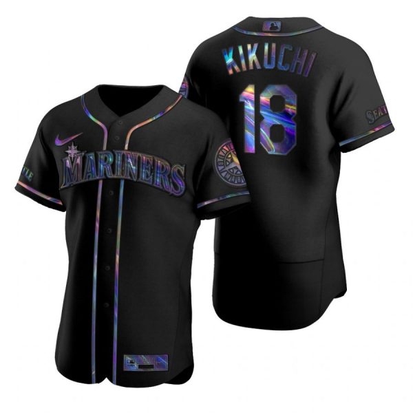 Personalized Men’s Yusei Kikuchi Seattle Mariners Flex Base Jersey Black Holographic Black Holographic