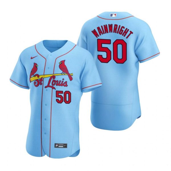 Personalized Men’s Adam Wainwright St. Louis Cardinals Flex Base Jersey White WS Light Blue