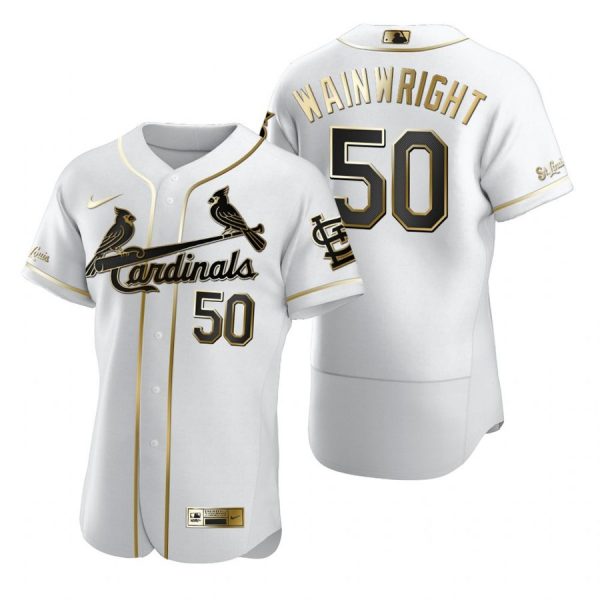 Personalized Men’s Adam Wainwright St. Louis Cardinals Flex Base Jersey White WS White Golden