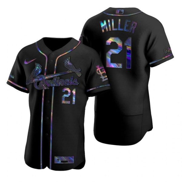 Personalized Men’s Andrew Miller St. Louis Cardinals Flex Base Jersey Light Blue Black Holographic