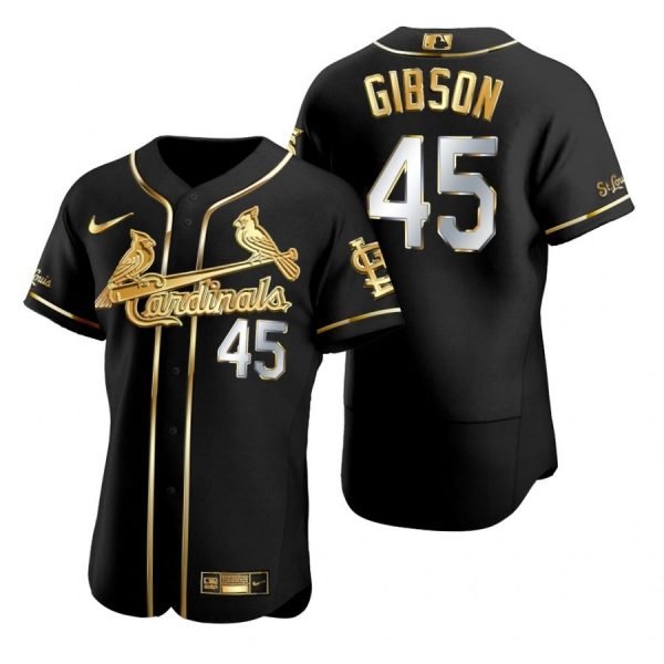 Personalized Men’s Bob Gibson St. Louis Cardinals Flex Base Jersey White Black Golden