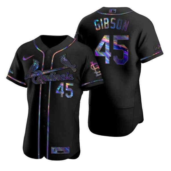 Personalized Men’s Bob Gibson St. Louis Cardinals Flex Base Jersey White Black Holographic