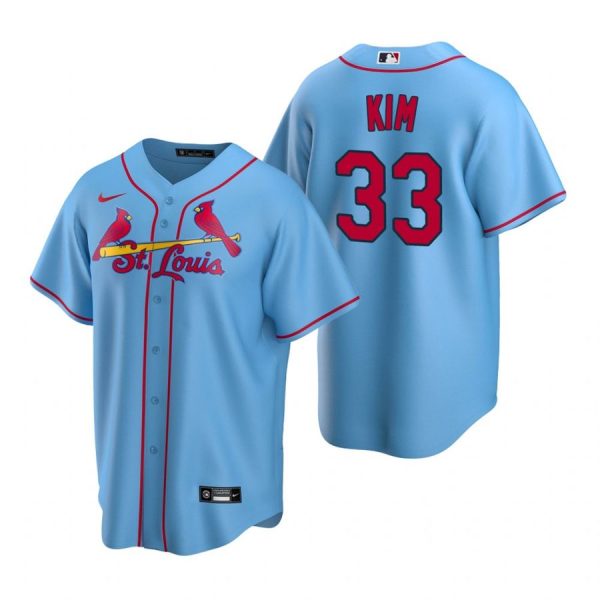Personalized Men’s Kwang Hyun Kim St. Louis Cardinals Cool Base Jersey Red Light Blue