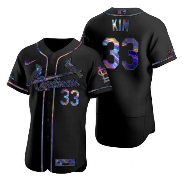 Personalized Men’s Kwang Hyun Kim St. Louis Cardinals Flex Base Jersey White WS Black Holographic