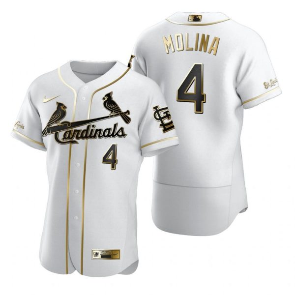 Personalized Men’s Yadier Molina St. Louis Cardinals Flex Base Jersey White Golden White Golden