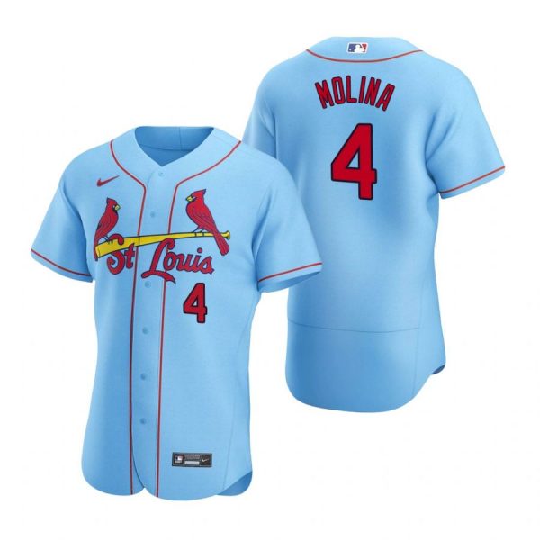 Personalized Men’s Yadier Molina St. Louis Cardinals Flex Base Jersey White Golden Light Blue