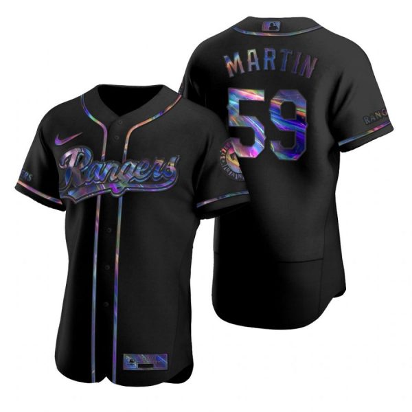 Personalized Men’s Brett Martin Texas Rangers Flex Base Jersey Scarlet Black Holographic
