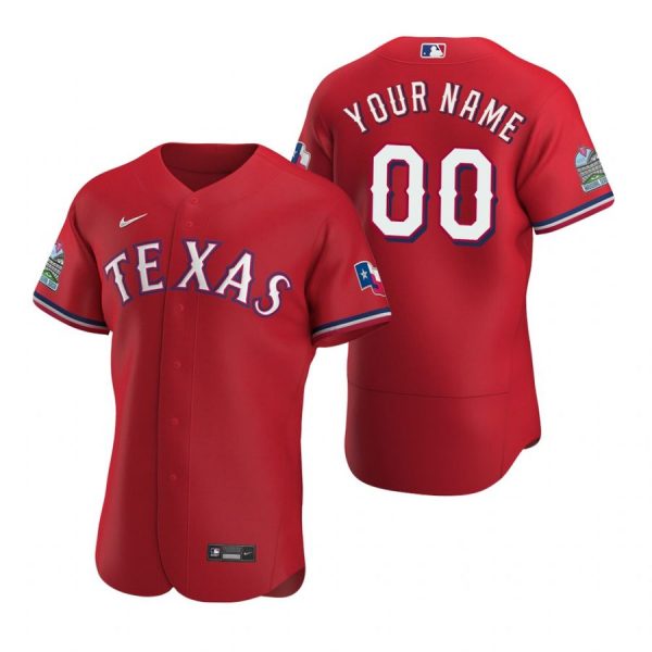 Personalized Men’s Texas Rangers Flex Base Jersey Black Holographic Scarlet