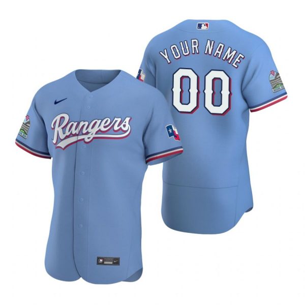 Personalized Men’s Texas Rangers Flex Base Jersey Black Holographic Light Blue