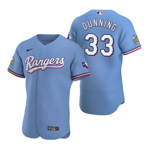Personalized Men’s Dane Dunning Texas Rangers Flex Base Jersey White Light Blue