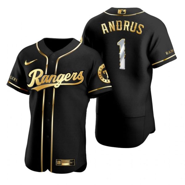 Personalized Men’s Elvis Andrus Texas Rangers Flex Base Jersey Black Golden Black Golden