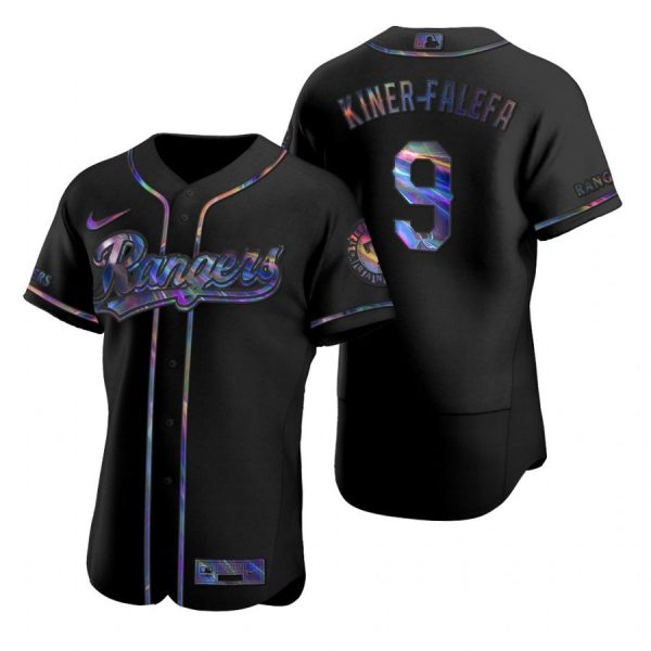 Personalized Men’s Isiah Kiner Falefa Texas Rangers Flex Base Jersey Light Blue Black Holographic