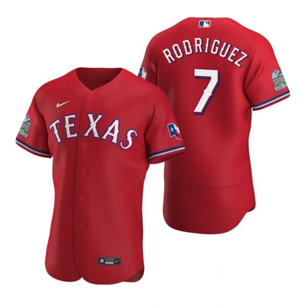 Personalized Men’s Ivan Rodriguez Texas Rangers Flex Base Jersey White Golden Scarlet