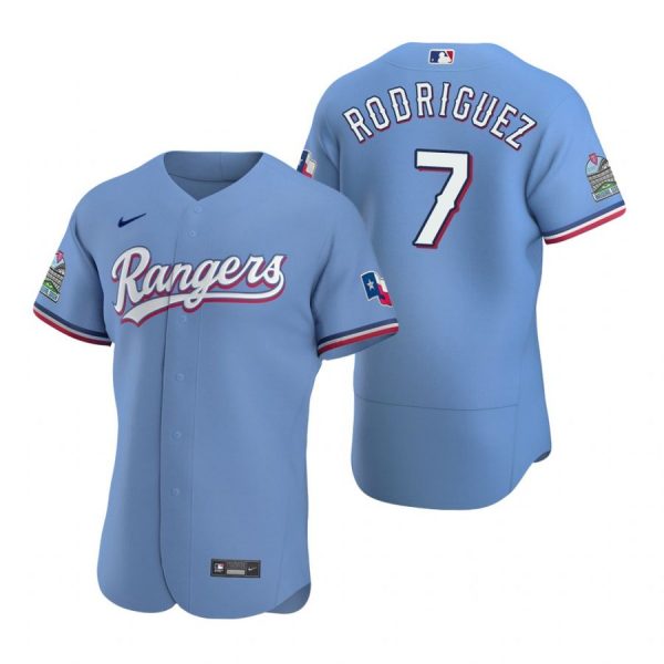 Personalized Men’s Ivan Rodriguez Texas Rangers Flex Base Jersey White Golden Light Blue