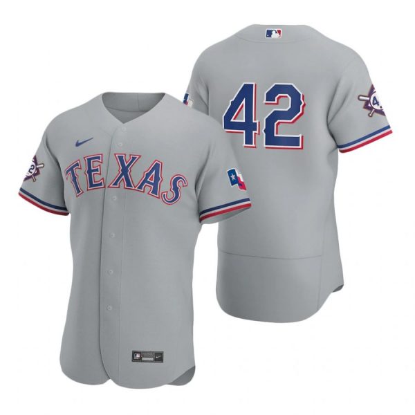 Personalized Men’s Jackie Robinson Texas Rangers Flex Base Jersey Gray Gray