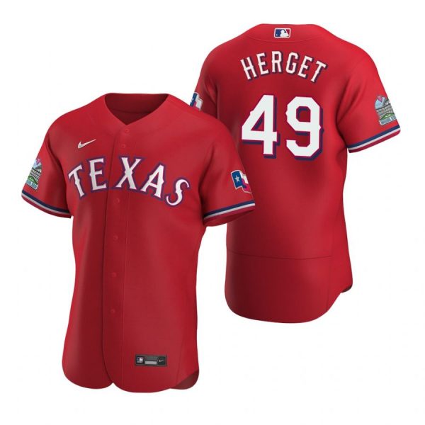 Personalized Men’s Jimmy Herget Texas Rangers Flex Base Jersey Scarlet Scarlet