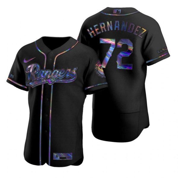 Personalized Men’s Jonathan Hernandez Texas Rangers Flex Base Jersey Scarlet Black Holographic