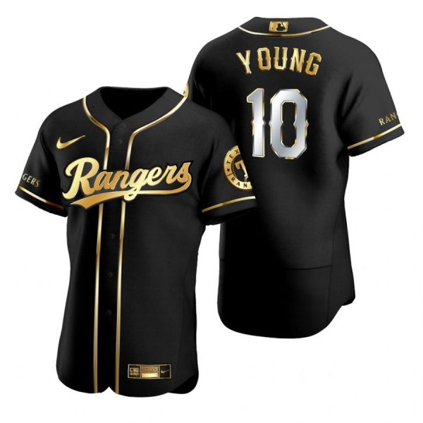 Personalized Men’s Michael Young Texas Rangers Flex Base Jersey Black Golden Black Golden