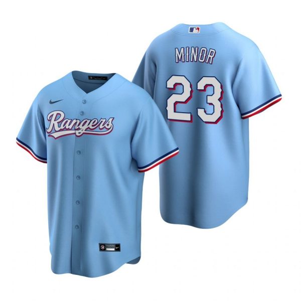 Personalized Men’s Mike Minor Texas Rangers Cool Base Jersey Gray Light Blue